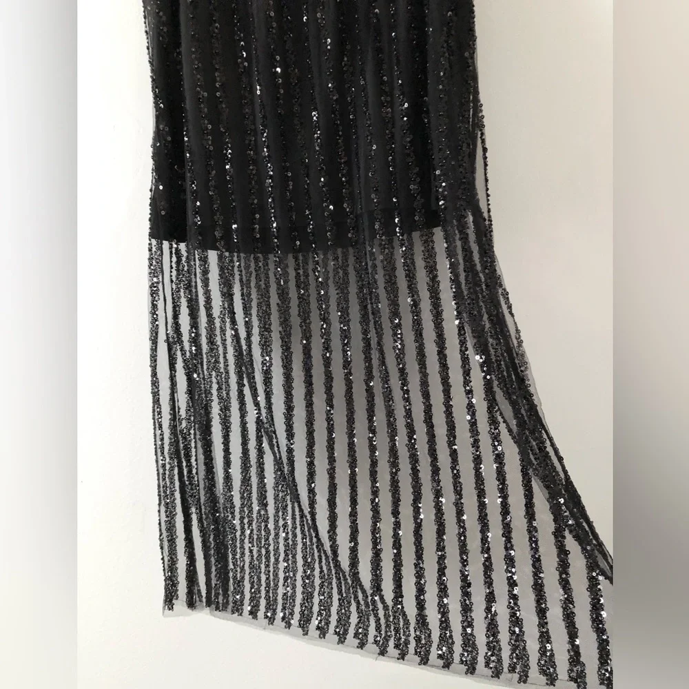 🔥And Now This Black Beaded Sheer Maxi Skirt Party Holiday Date Night